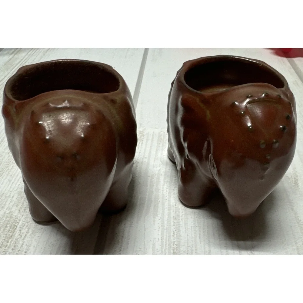 Elephant Tealight Holder Pair Partylite Ceramic Brown/Red Feng Shui Decor 4